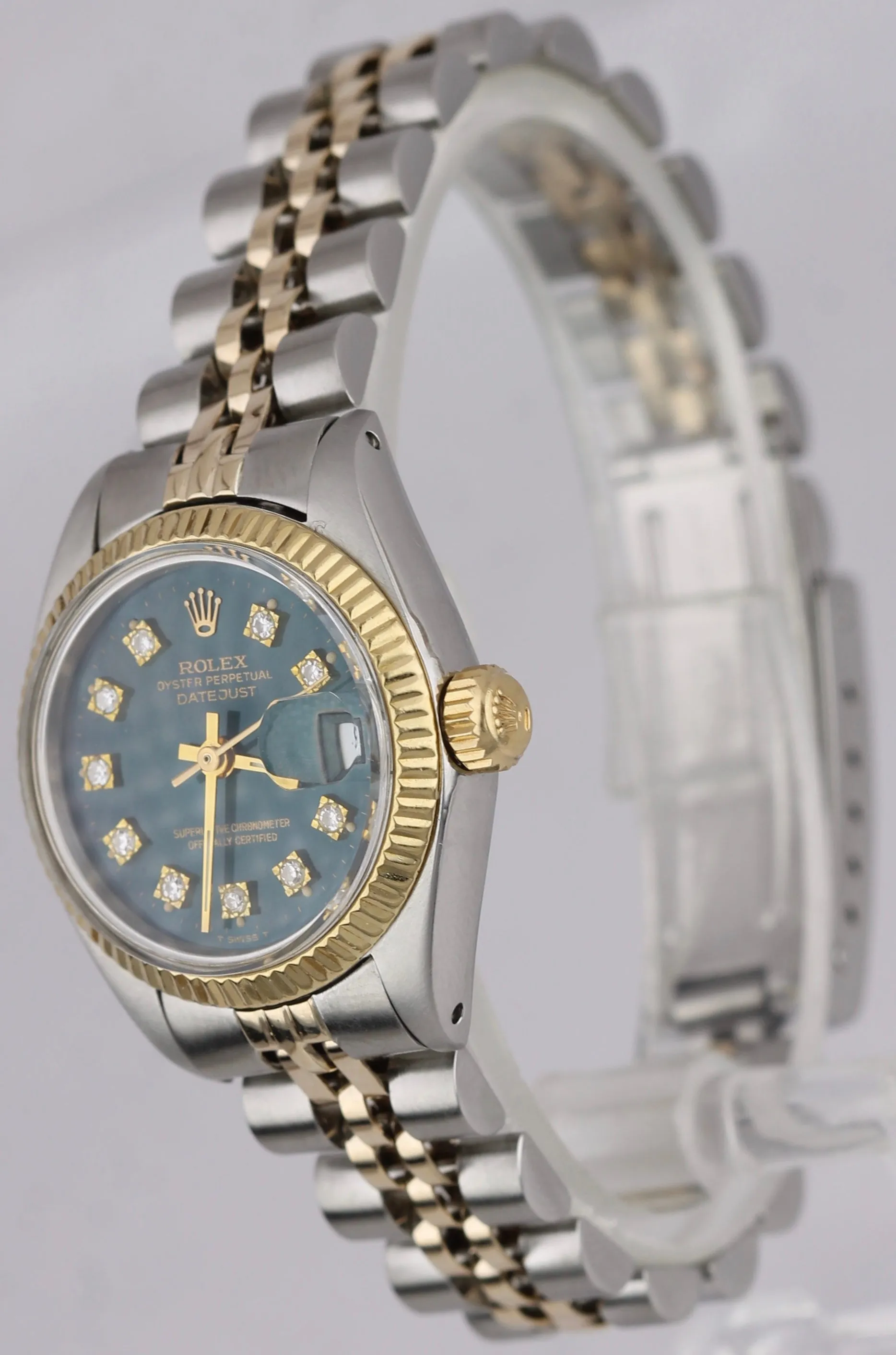 Ladies Rolex DateJust 6916 Green Diamond 26mm Two-Tone Gold Steel Jubilee Watch