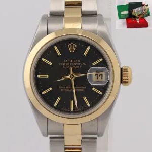 Ladies Rolex DateJust 79163 Steel 18k Gold Two Tone 26mm Tapestry Black Watch N8