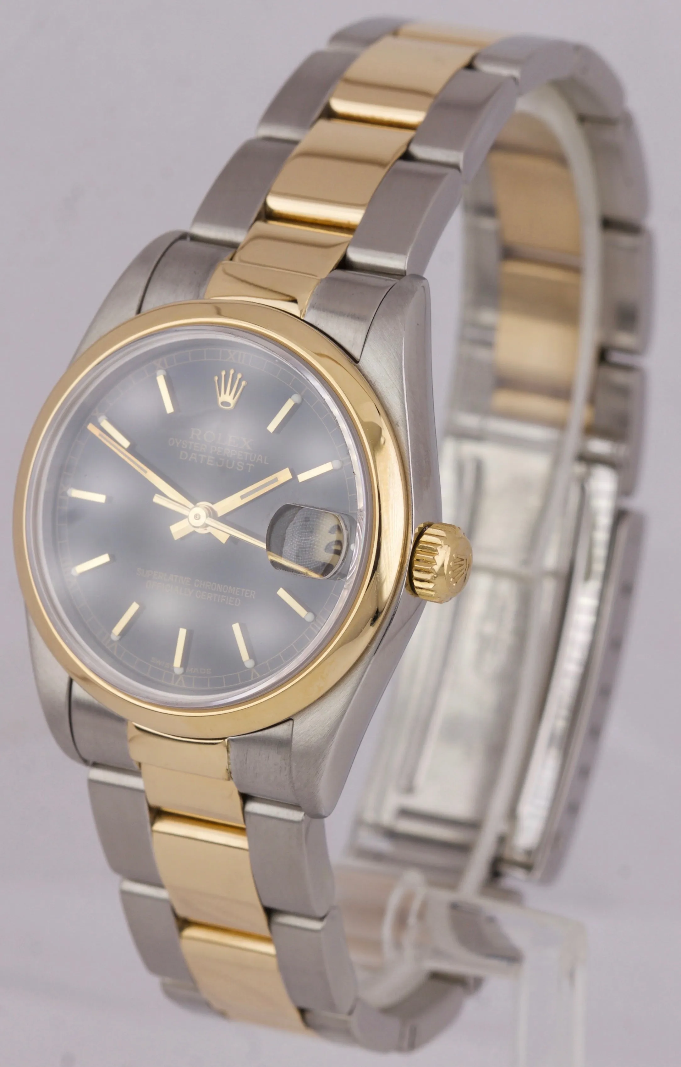 Ladies Rolex DateJust Midsize Black Two-Tone 31mm Smooth Steel Gold 78243 Watch
