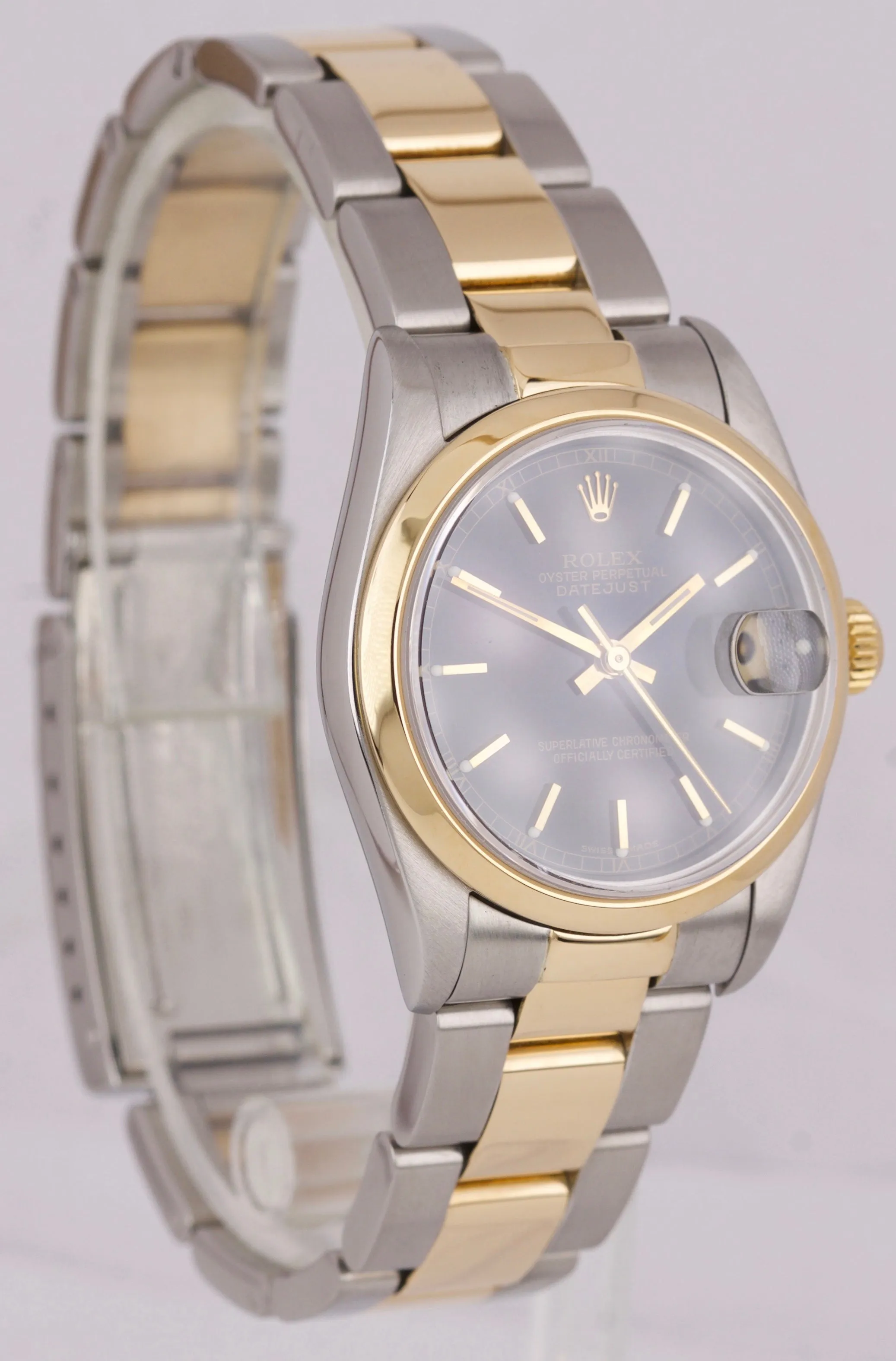 Ladies Rolex DateJust Midsize Black Two-Tone 31mm Smooth Steel Gold 78243 Watch