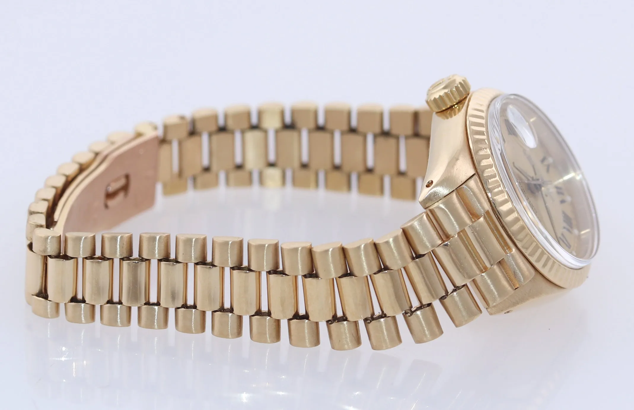 Ladies Rolex DateJust President 26mm Champagne Roman 6917 18k Yellow Watch Box