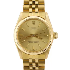 Ladies Rolex Oyster Perpetual Jubilee 18K Yellow Gold 6751 31mm Champagne Watch