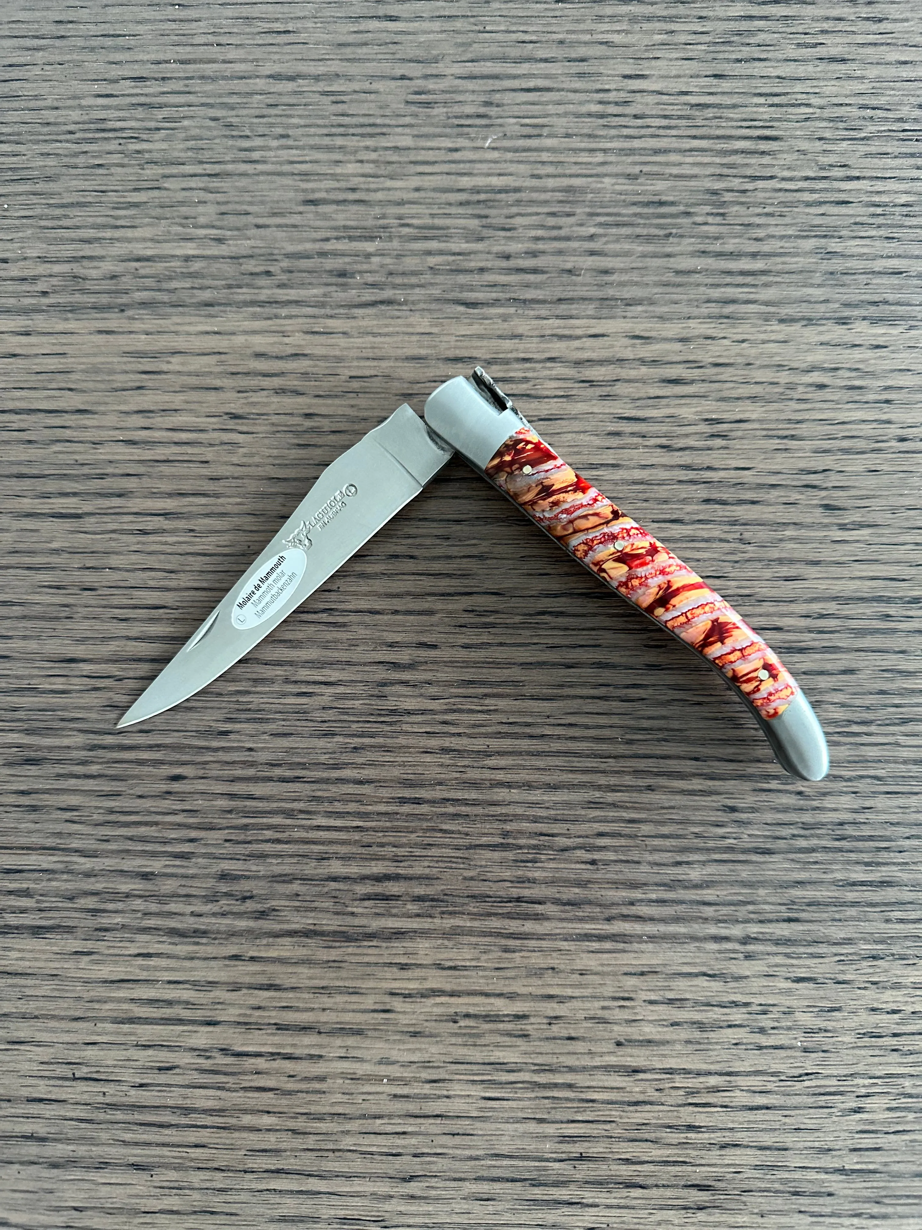 Laguiole en Aubrac Handcrafted Luxury Double Plates Multipurpose Knife with Red Mollar Handle,Brushed Bolsters, 4.75-inches