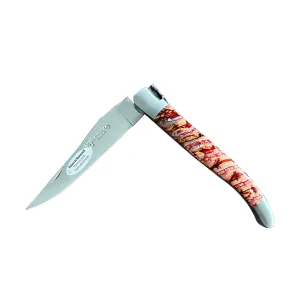 Laguiole en Aubrac Handcrafted Luxury Double Plates Multipurpose Knife with Red Mollar Handle,Brushed Bolsters, 4.75-inches