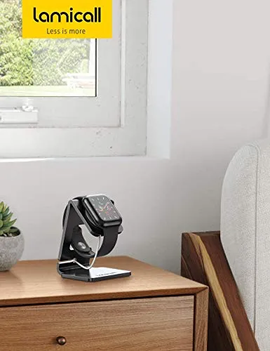 Lamicall Stand Suit for Apple Watch, Charging Stand : Desk Watch Stand Holder Charging Dock Station Compatible with Apple Watch Series 7/SE 45mm 41mm Series 6/5/4/3/2/1 / 44mm/42mm/40mm/38mm - Black