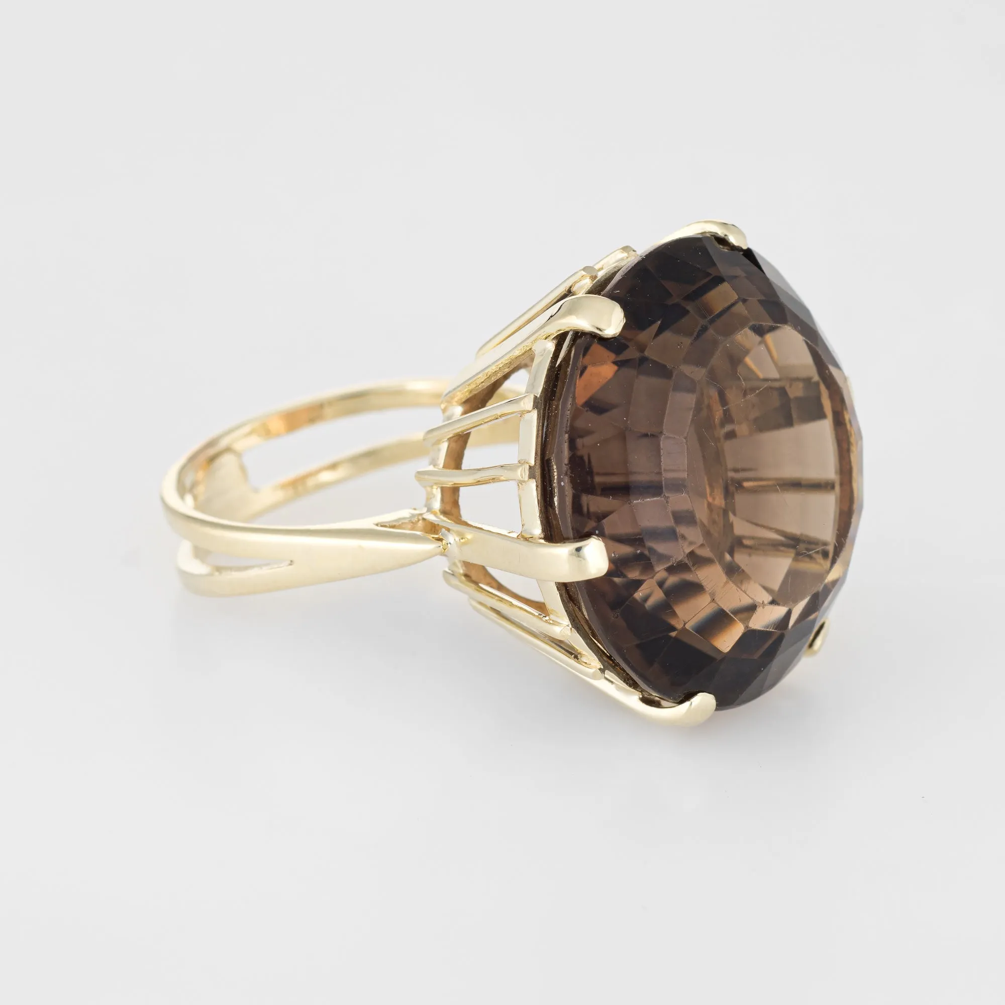 Large 30ct Smoky Quartz Cocktail Ring Vintage 14k Yellow Gold Estate Jewelry