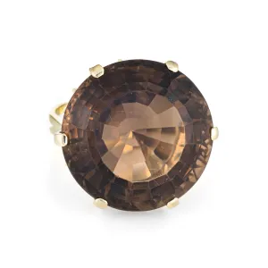 Large 30ct Smoky Quartz Cocktail Ring Vintage 14k Yellow Gold Estate Jewelry