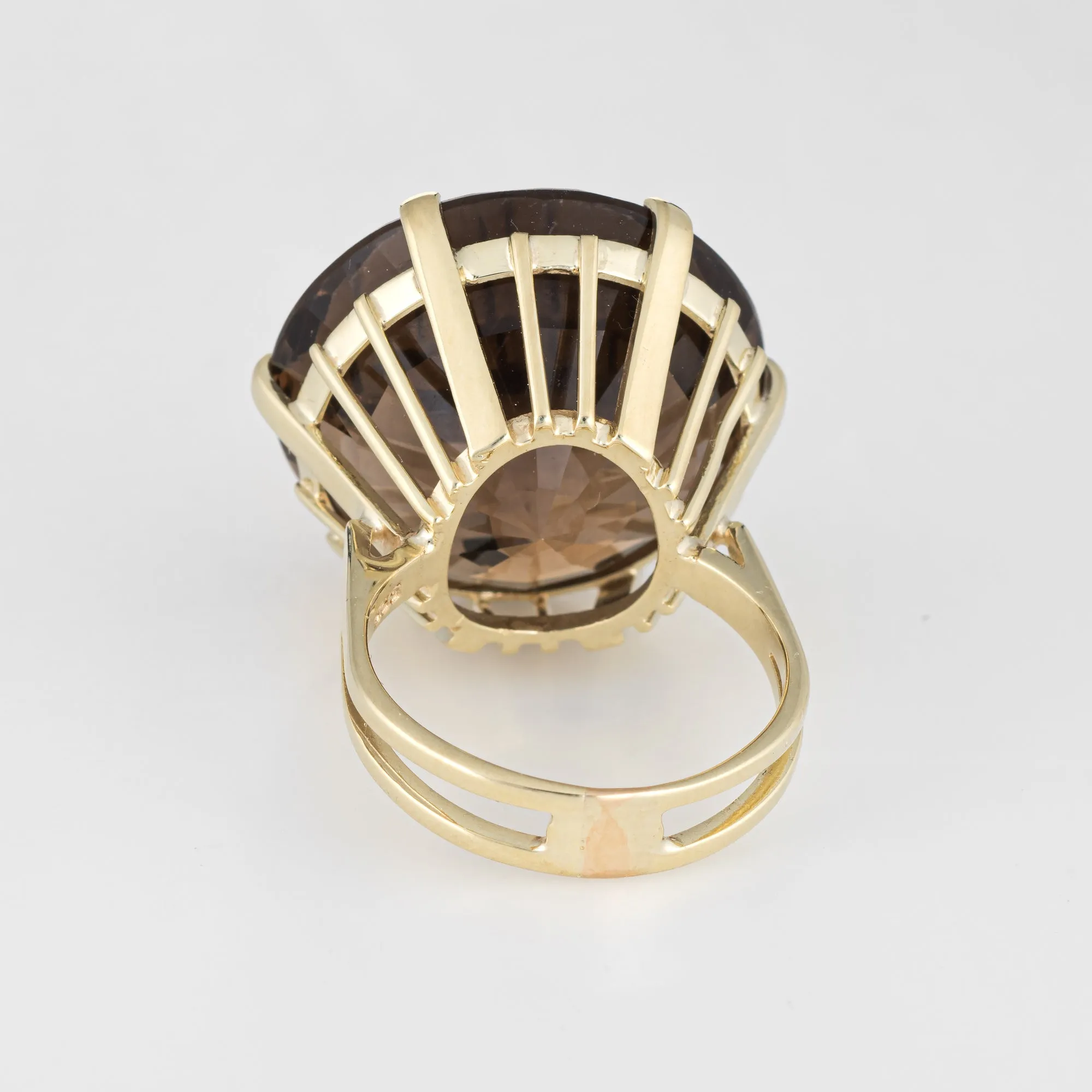 Large 30ct Smoky Quartz Cocktail Ring Vintage 14k Yellow Gold Estate Jewelry