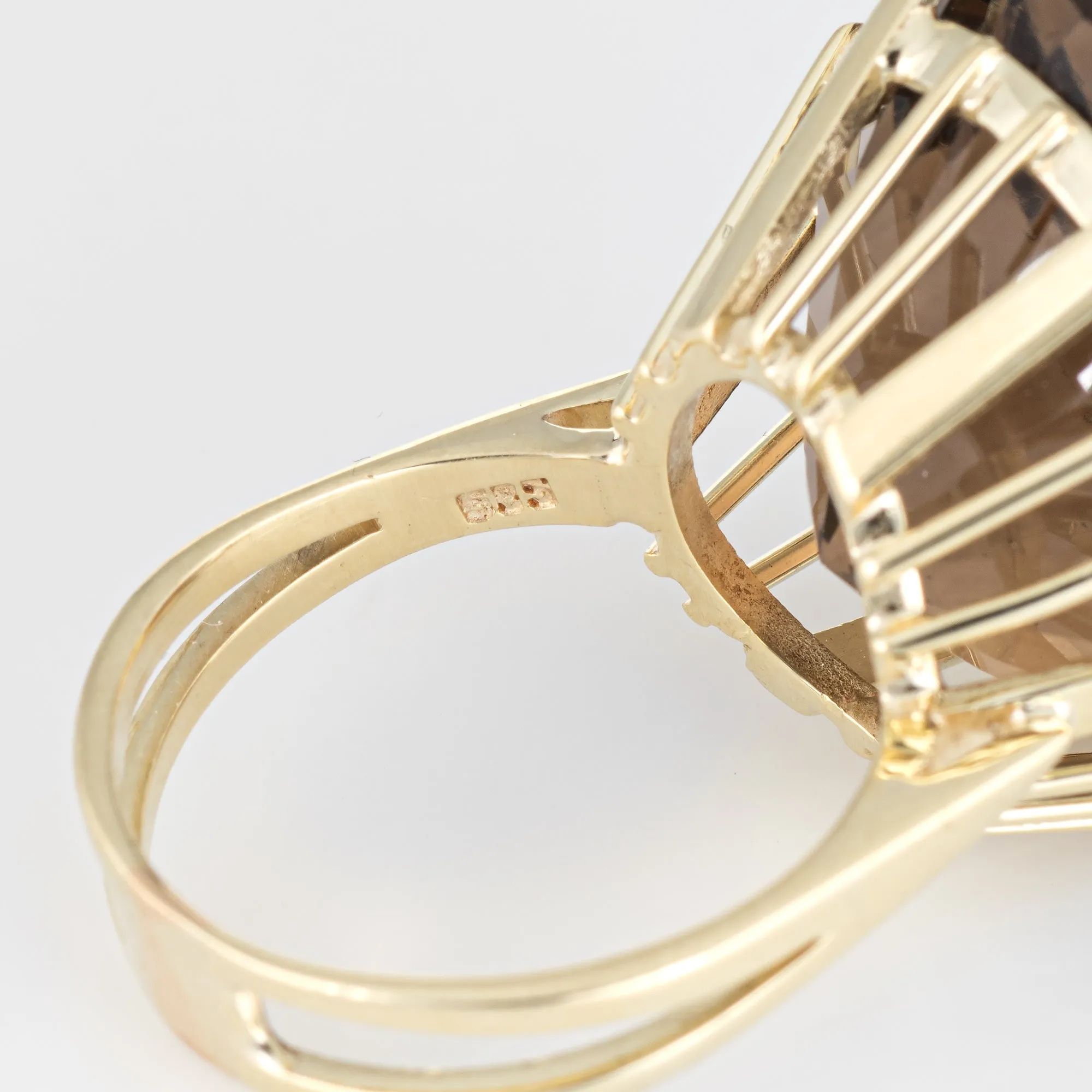 Large 30ct Smoky Quartz Cocktail Ring Vintage 14k Yellow Gold Estate Jewelry