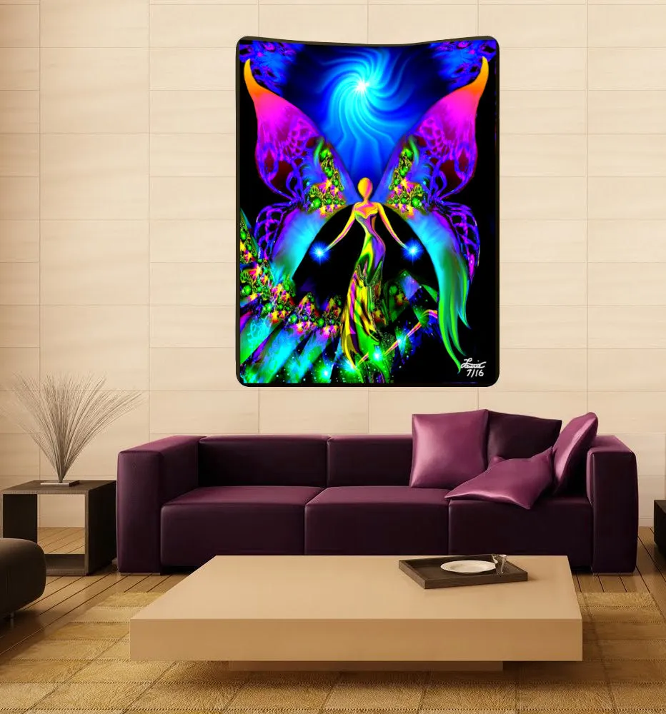 Large Blue Purple Fairy Tapestry with Spirals - "Breaking Free",