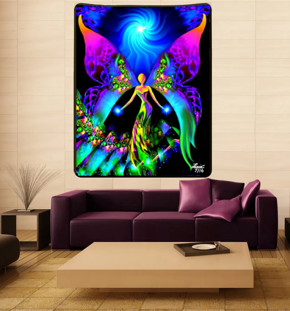 Large Blue Purple Fairy Tapestry with Spirals - "Breaking Free",