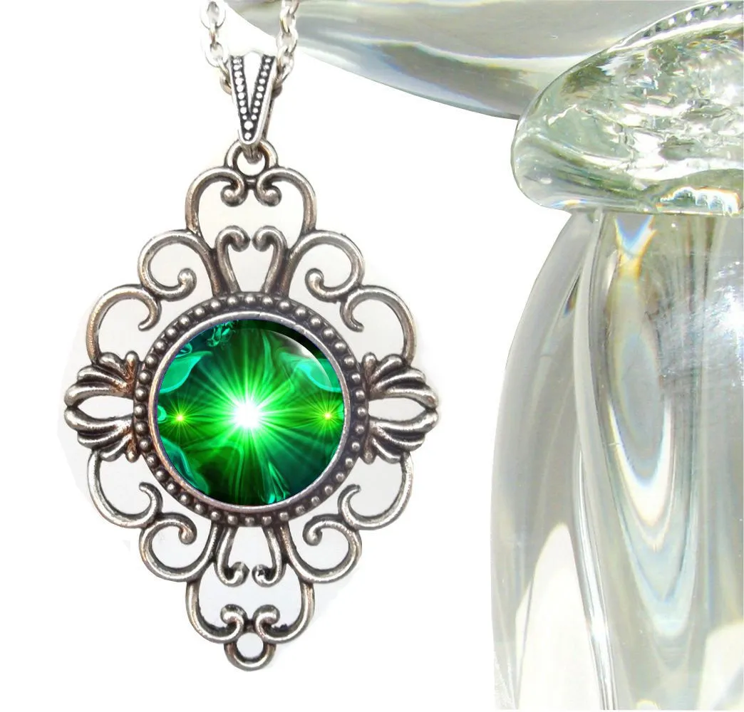 Large Diamond Shaped Necklace, Heart Chakra Jewelry, Bohemian Pendant "Angel Heart"