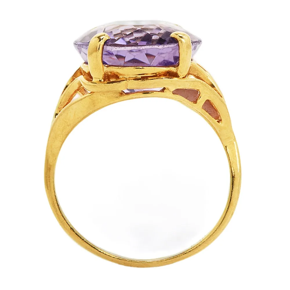 Large Faceted Oval Amethyst in 14K Yellow Gold Designer Mounting