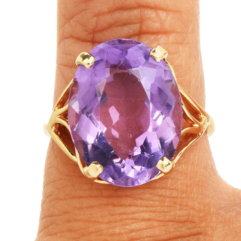 Large Faceted Oval Amethyst in 14K Yellow Gold Designer Mounting