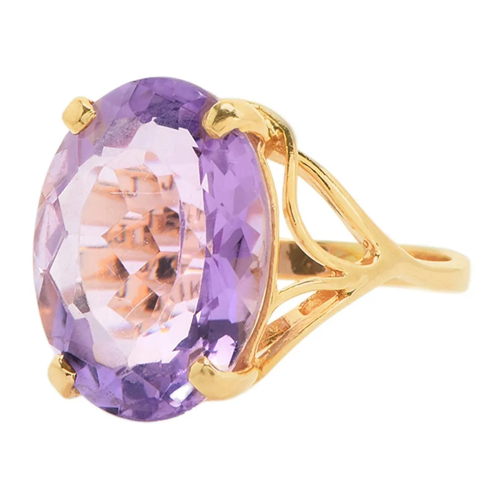 Large Faceted Oval Amethyst in 14K Yellow Gold Designer Mounting