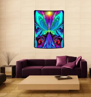 Large Rainbow Fairy Art Tapestry, Fleece Angel Artwork Baby Blanket - "Vibrance"
