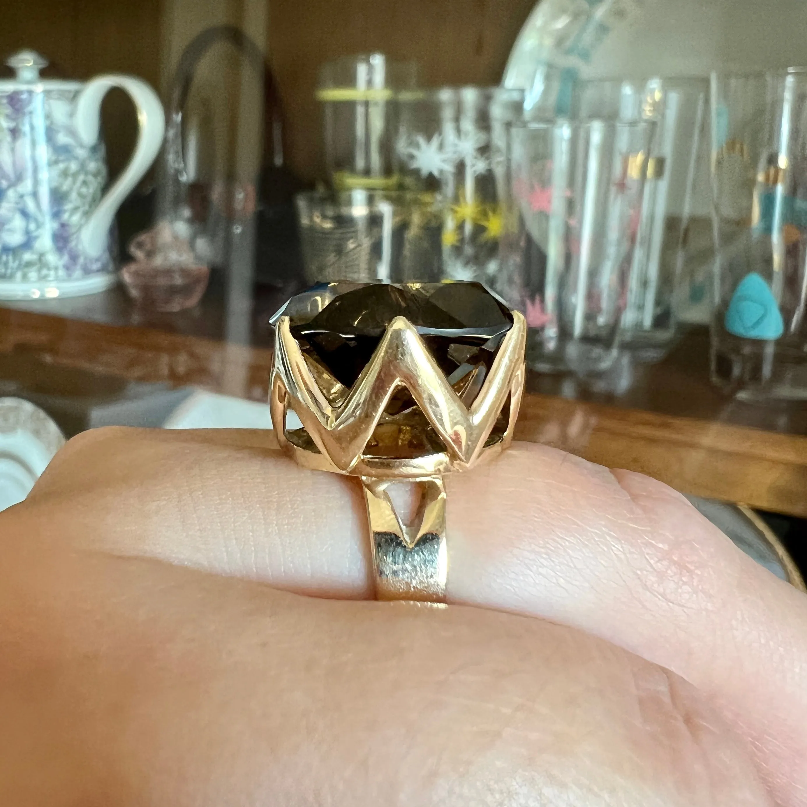 Large Smokey Quartz Ring 14k