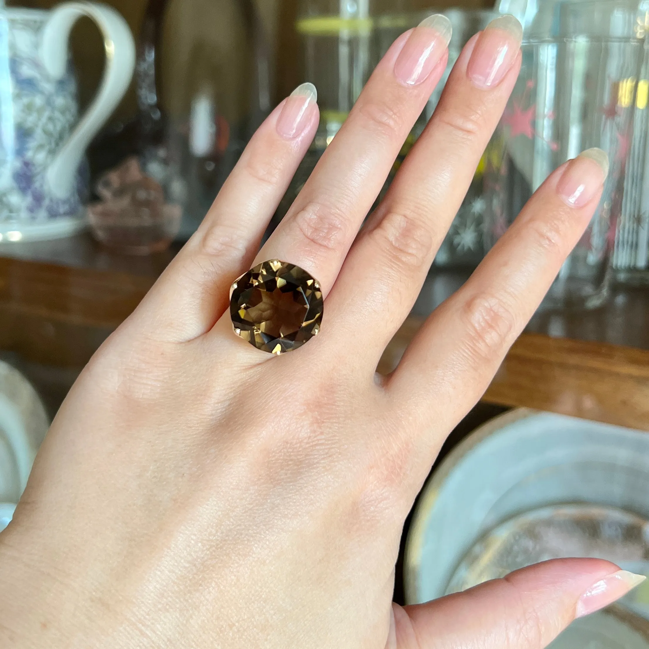 Large Smokey Quartz Ring 14k