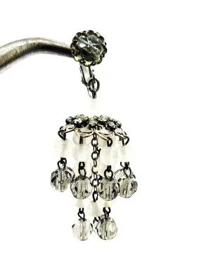 Large Smokey vintage chandelier glass beaded and rhinestone clip on earrings