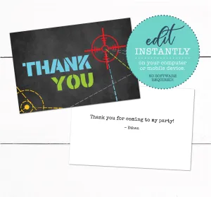 Laser Tag Birthday Party Thank You Card - Laser Tag Party Thank You - Printable Laser Tag Card - Boys Birthday Thank You Card - Pre teen