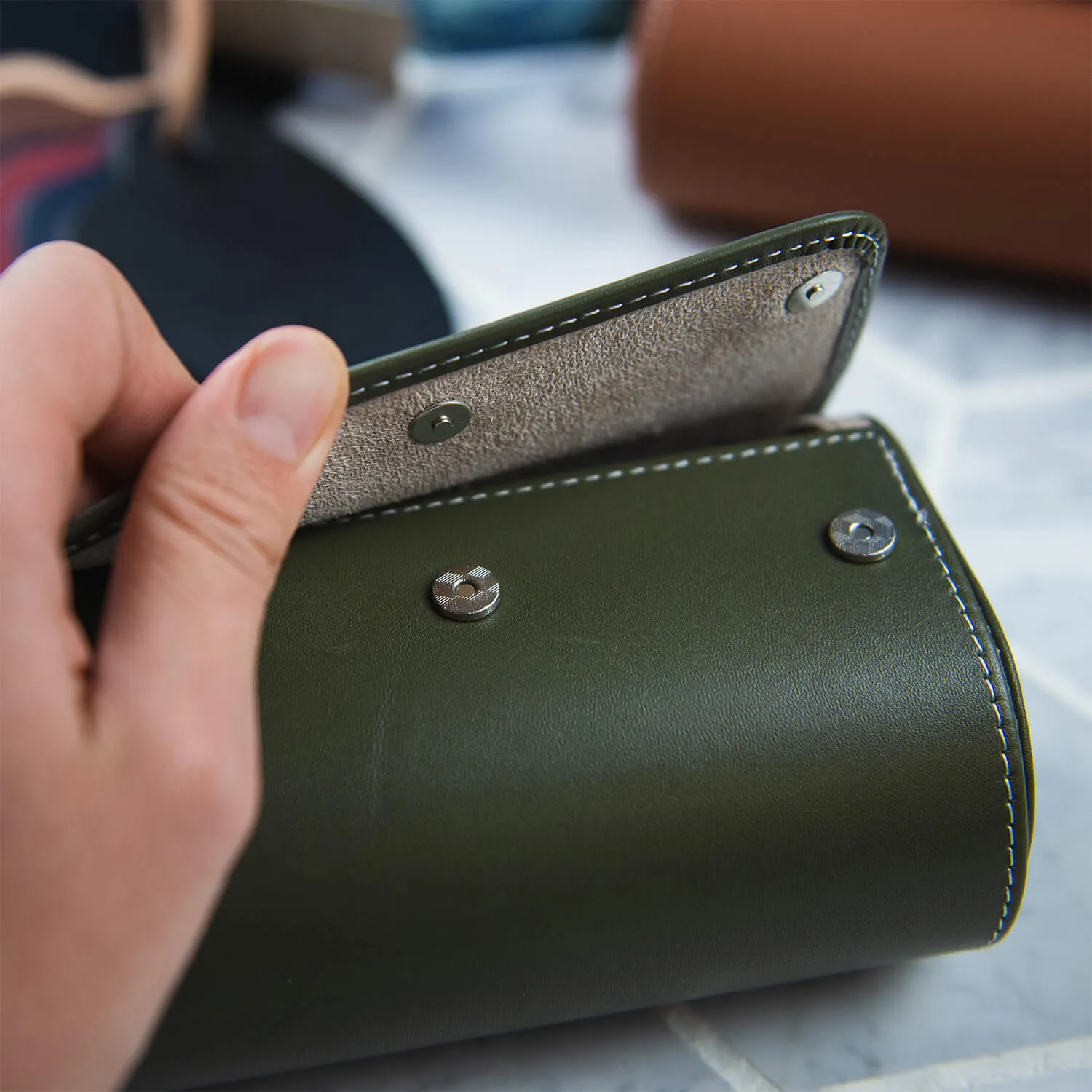 LEATHER WATCH ROLL – BLUE SAFFIANO