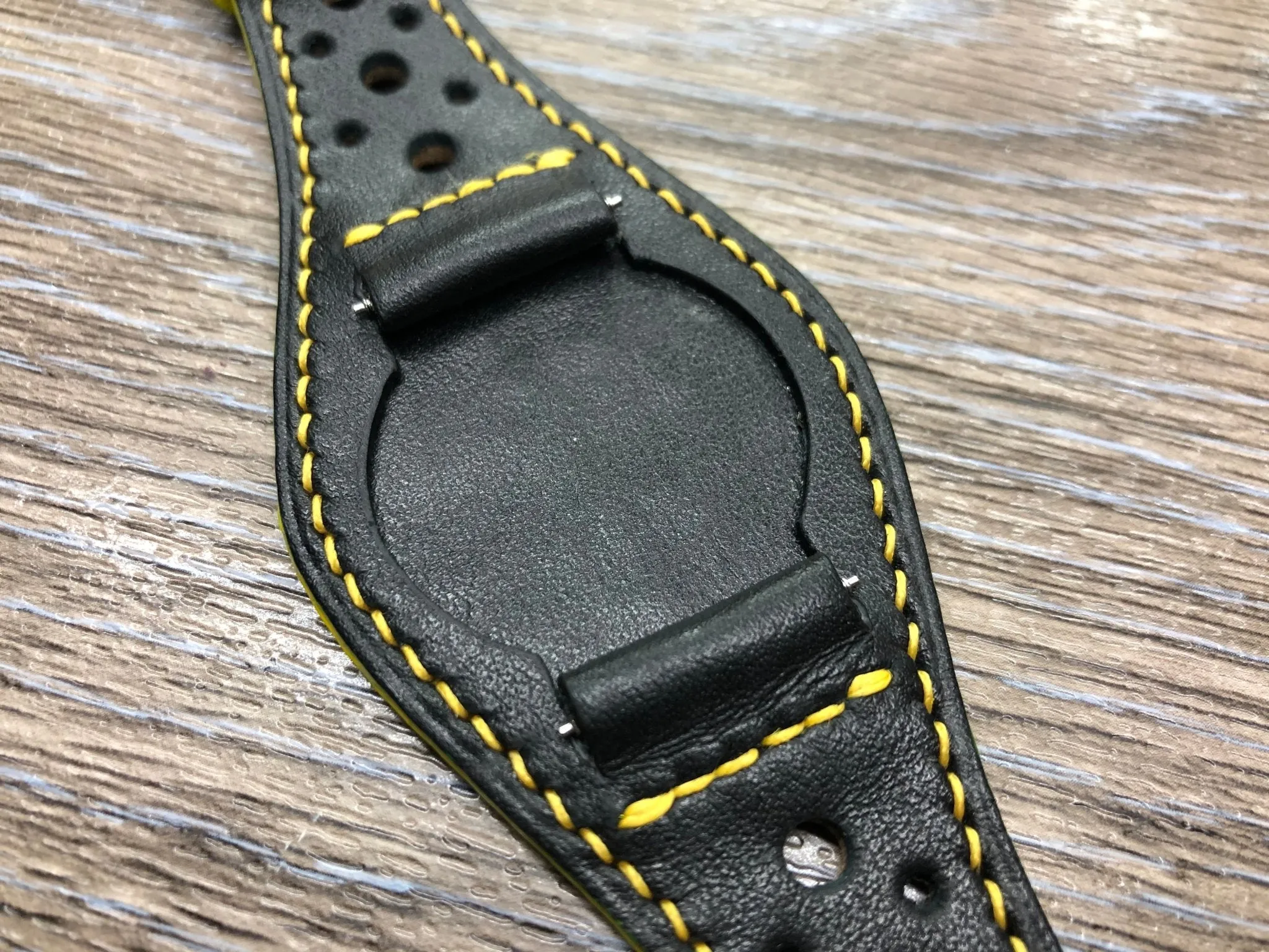 Leather Watch Straps, Full Bund Straps, Black Leather Rally and Racing Watch Straps in 19mm 20mm, Leather Cuff Watch Bands, Personalise Christmas Gift