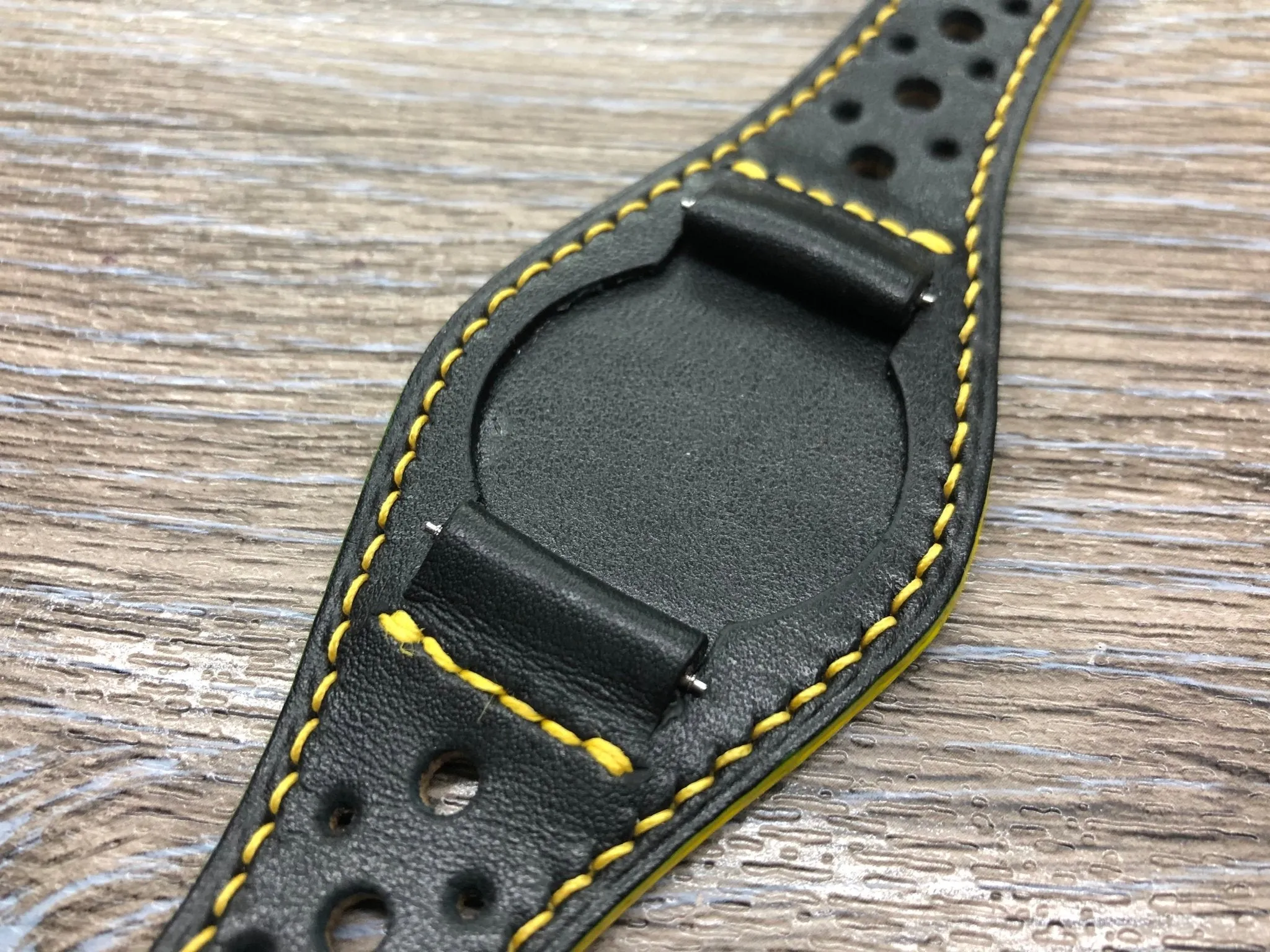 Leather Watch Straps, Full Bund Straps, Black Leather Rally and Racing Watch Straps in 19mm 20mm, Leather Cuff Watch Bands, Personalise Christmas Gift