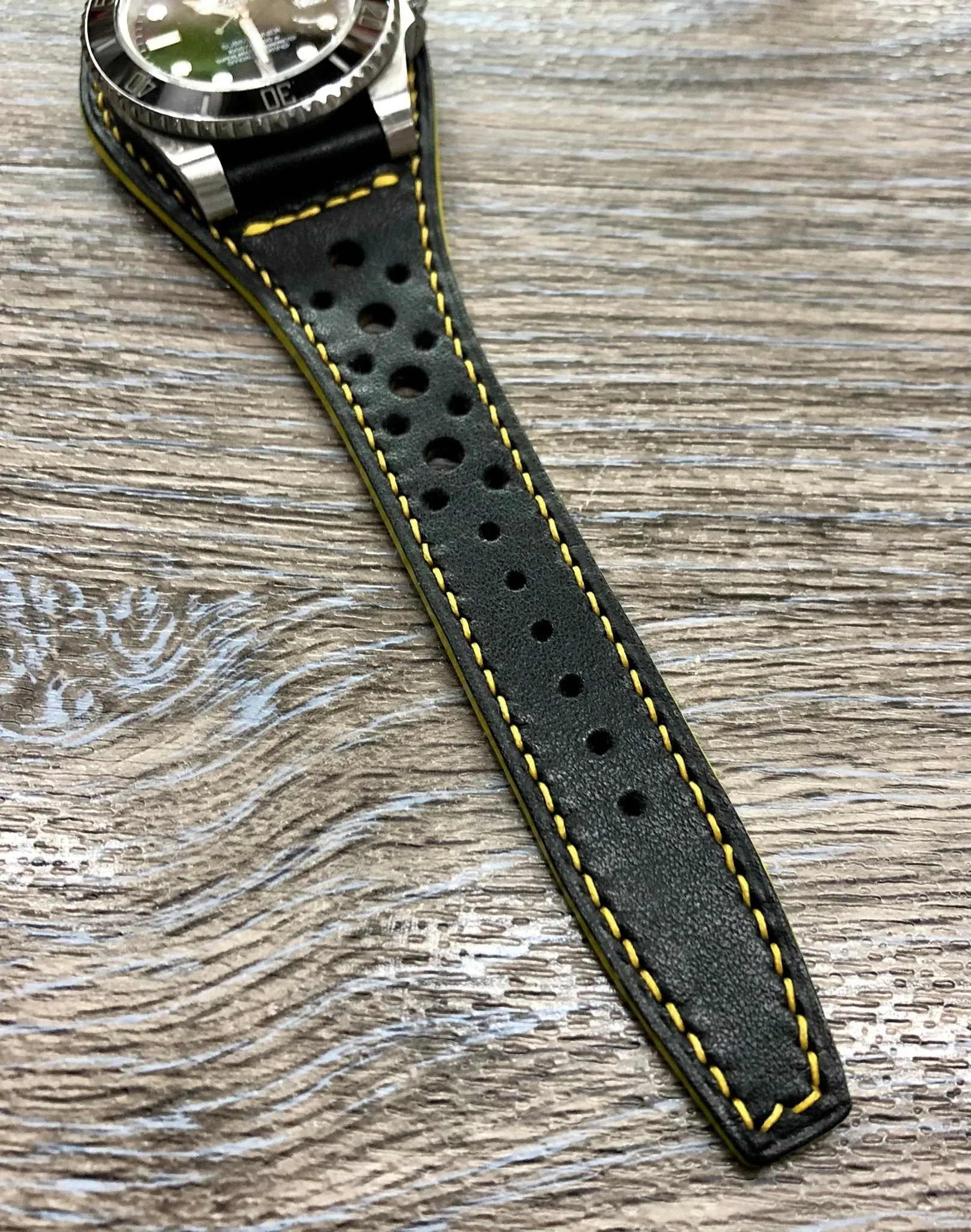 Leather Watch Straps, Full Bund Straps, Black Leather Rally and Racing Watch Straps in 19mm 20mm, Leather Cuff Watch Bands, Personalise Christmas Gift