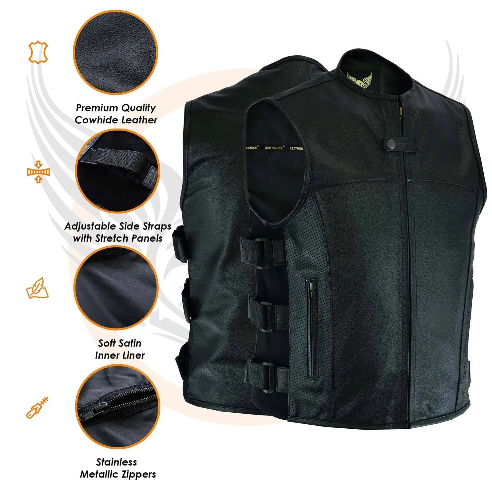 Leatherick SWAT Leather Vest with Perforated Pocket Panels