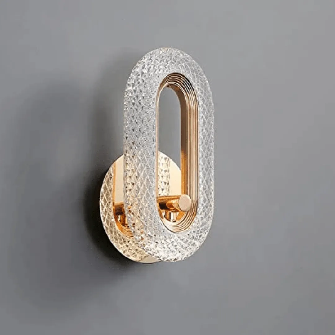 Led Glass Crystal Oval Golden Metal Wall Light
