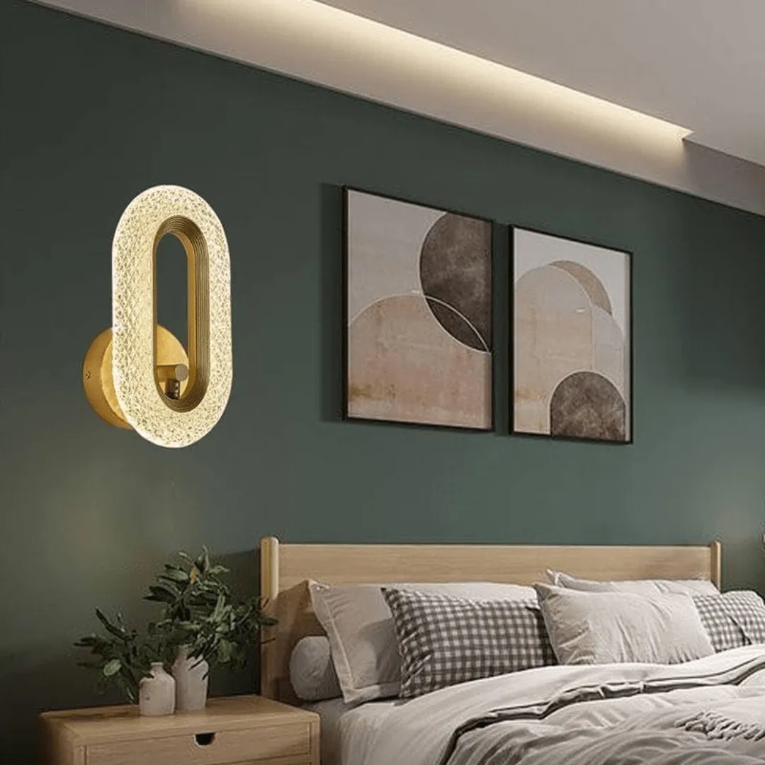 Led Glass Crystal Oval Golden Metal Wall Light