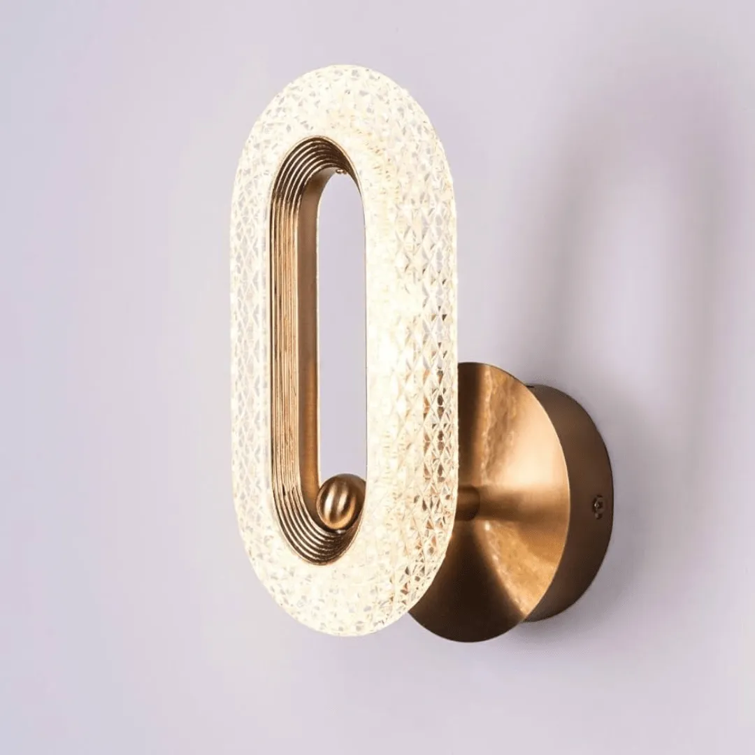 Led Glass Crystal Oval Golden Metal Wall Light