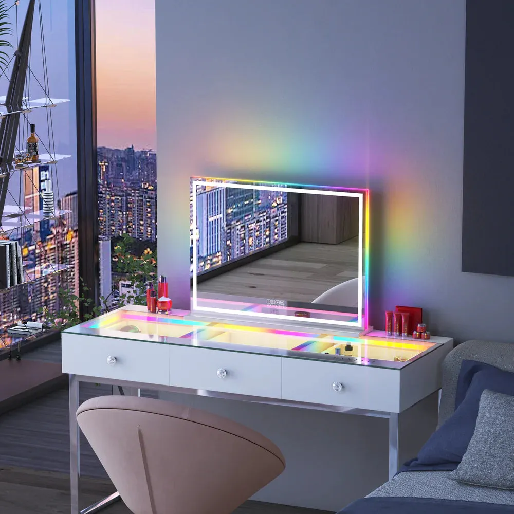 LED Glow Vanity Mirror with RGB Lights, Bluetooth Speaker, and Smart Touch Control