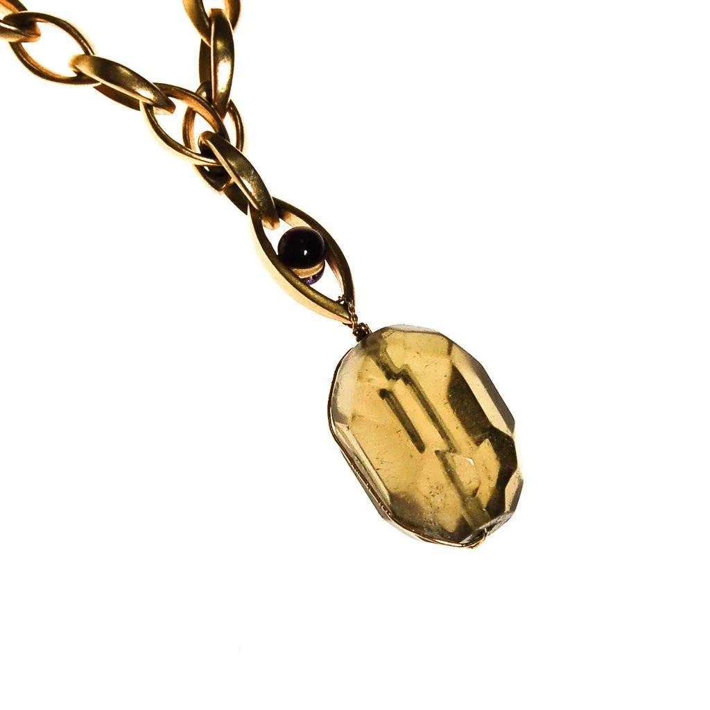 Lemon Quartz and Amethyst Pendant Necklace