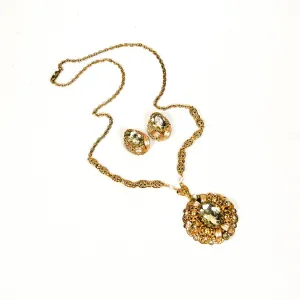 Lemon Quartz Filigree Rhinestone Necklace and Earrings Set