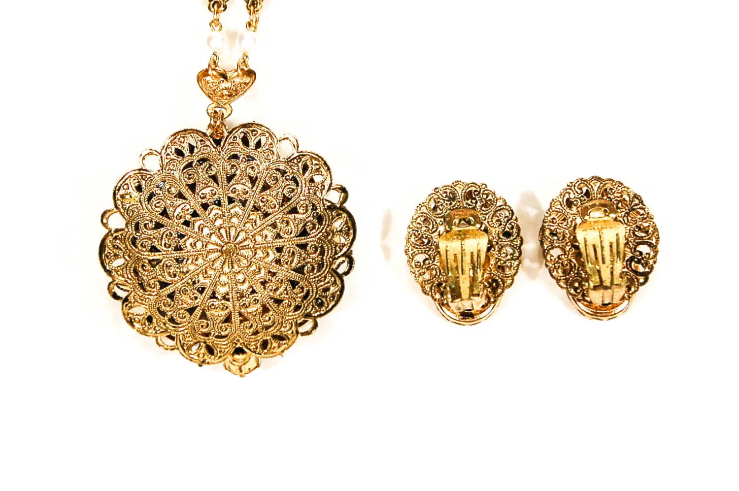 Lemon Quartz Filigree Rhinestone Necklace and Earrings Set