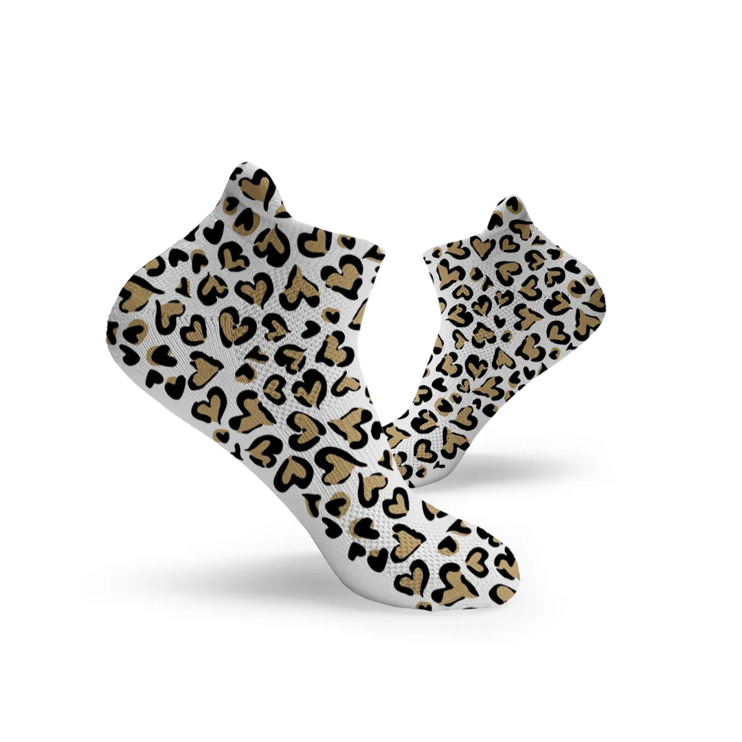 Leopard Print Hearts Ankle Socks
