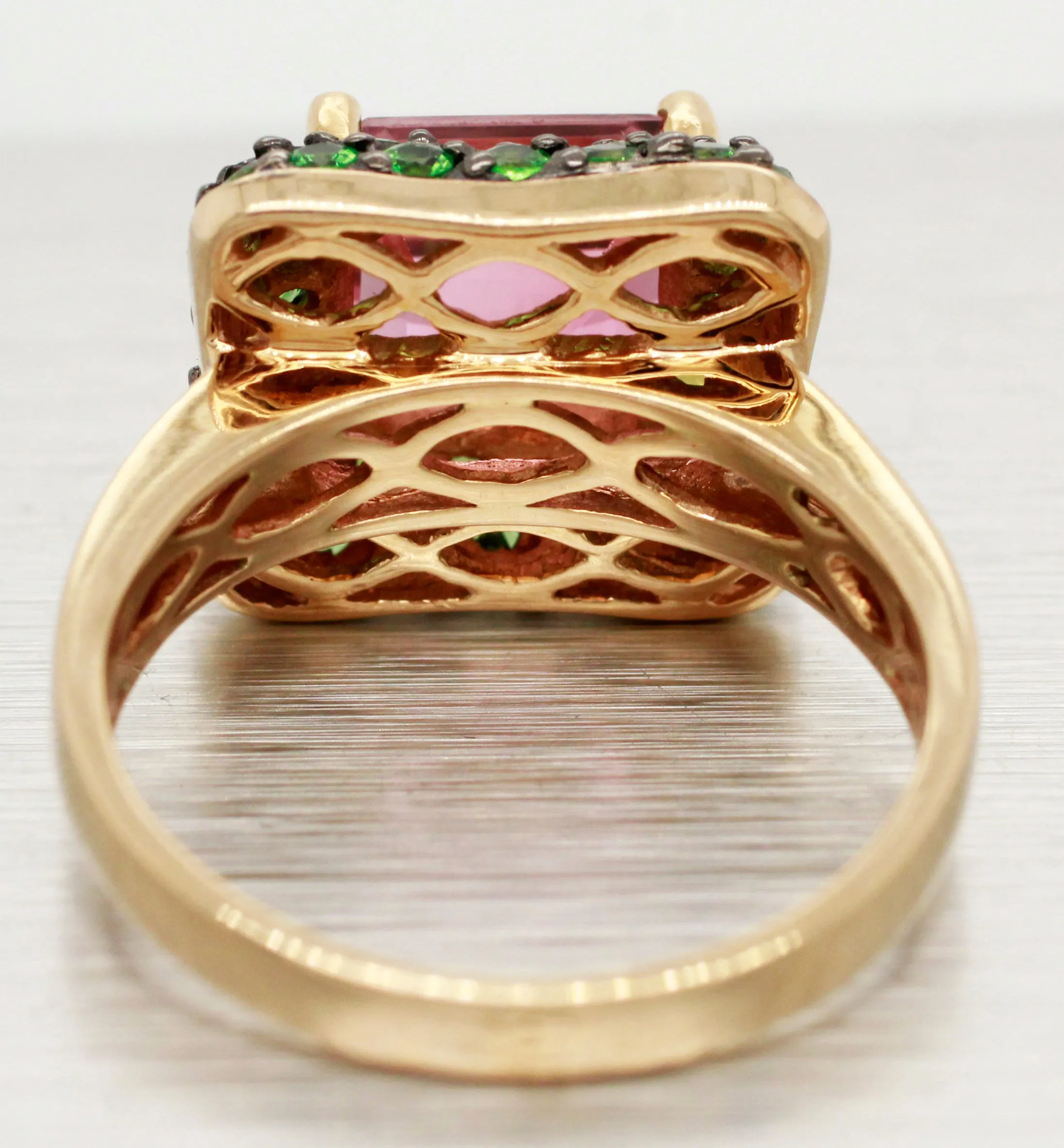 LeVian Pink Quartz & Tsavorite Cocktail Ring - 14k Yellow Gold Band