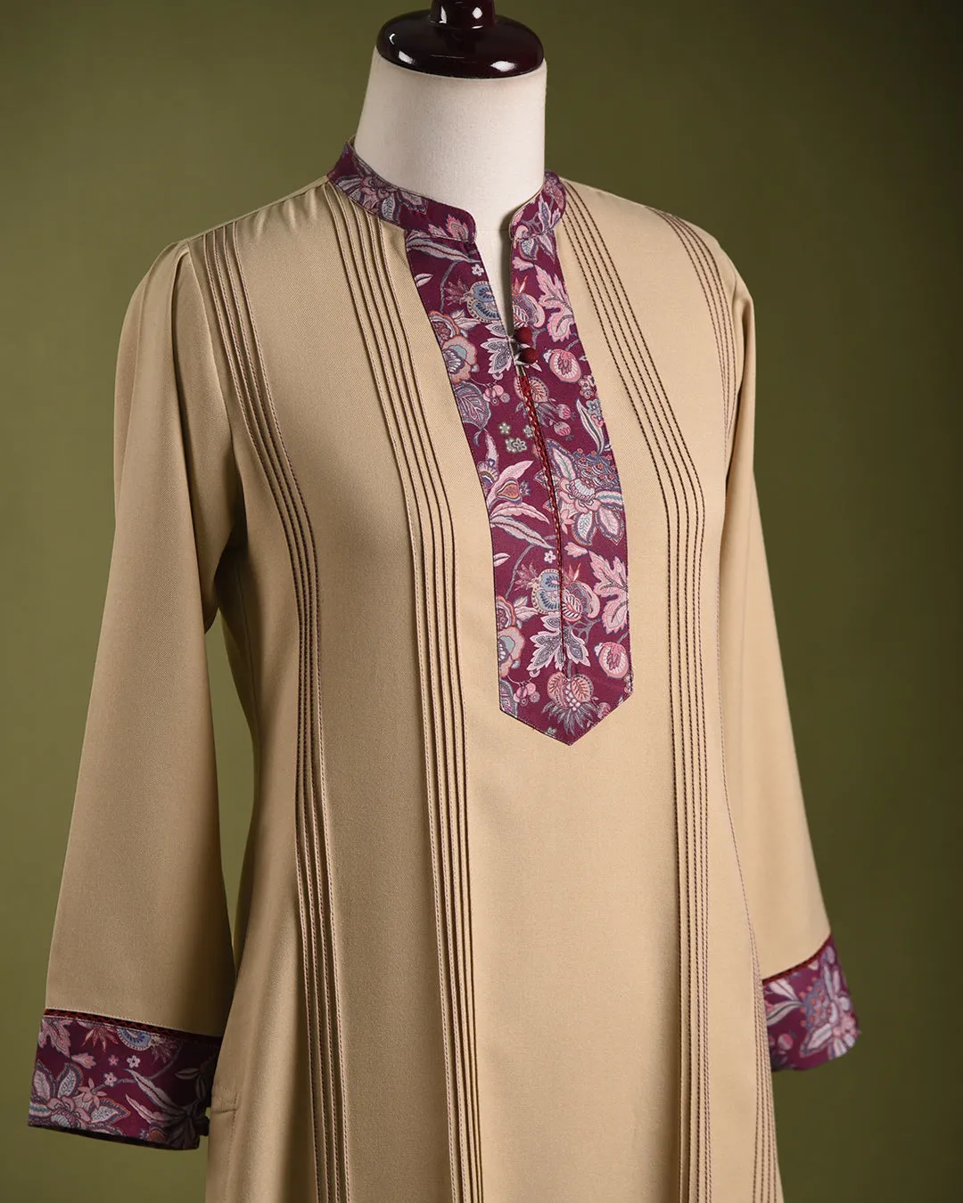 Light Beige Winter Wear Wool Spun Blend Embroidered Ready To Wear Kurta With Pant
