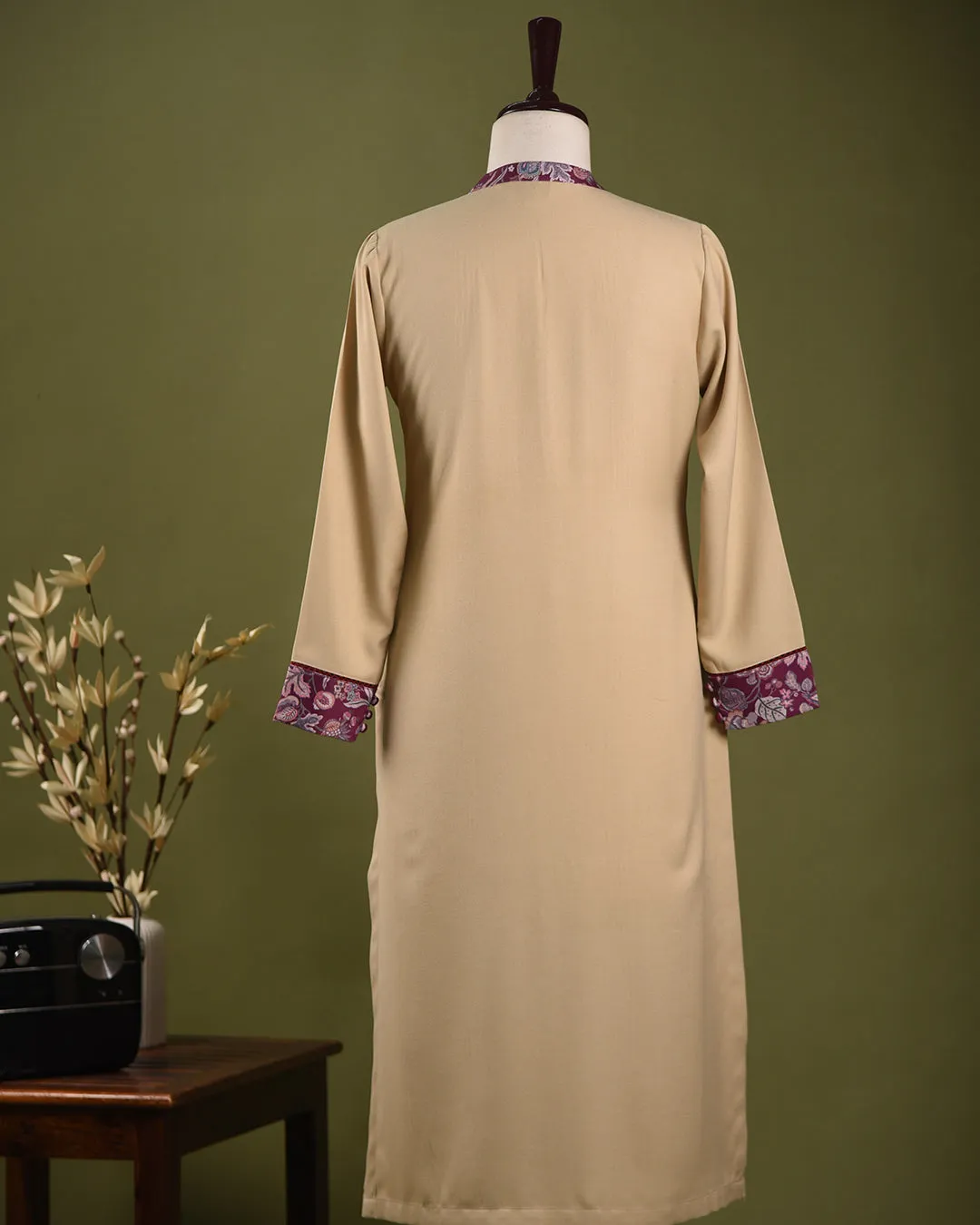 Light Beige Winter Wear Wool Spun Blend Embroidered Ready To Wear Kurta With Pant