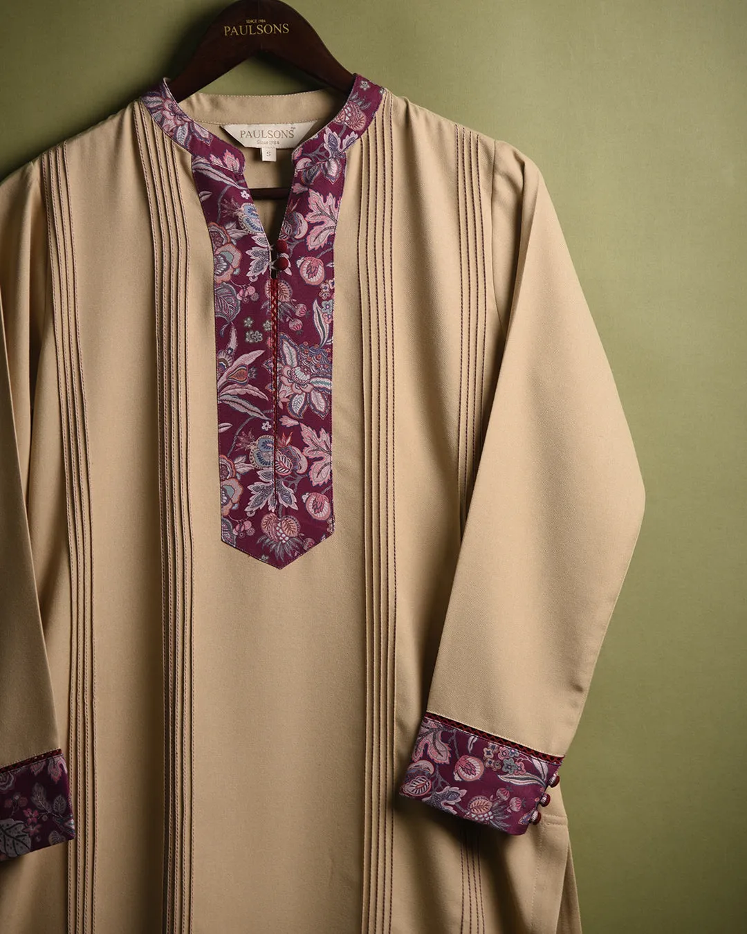 Light Beige Winter Wear Wool Spun Blend Embroidered Ready To Wear Kurta With Pant