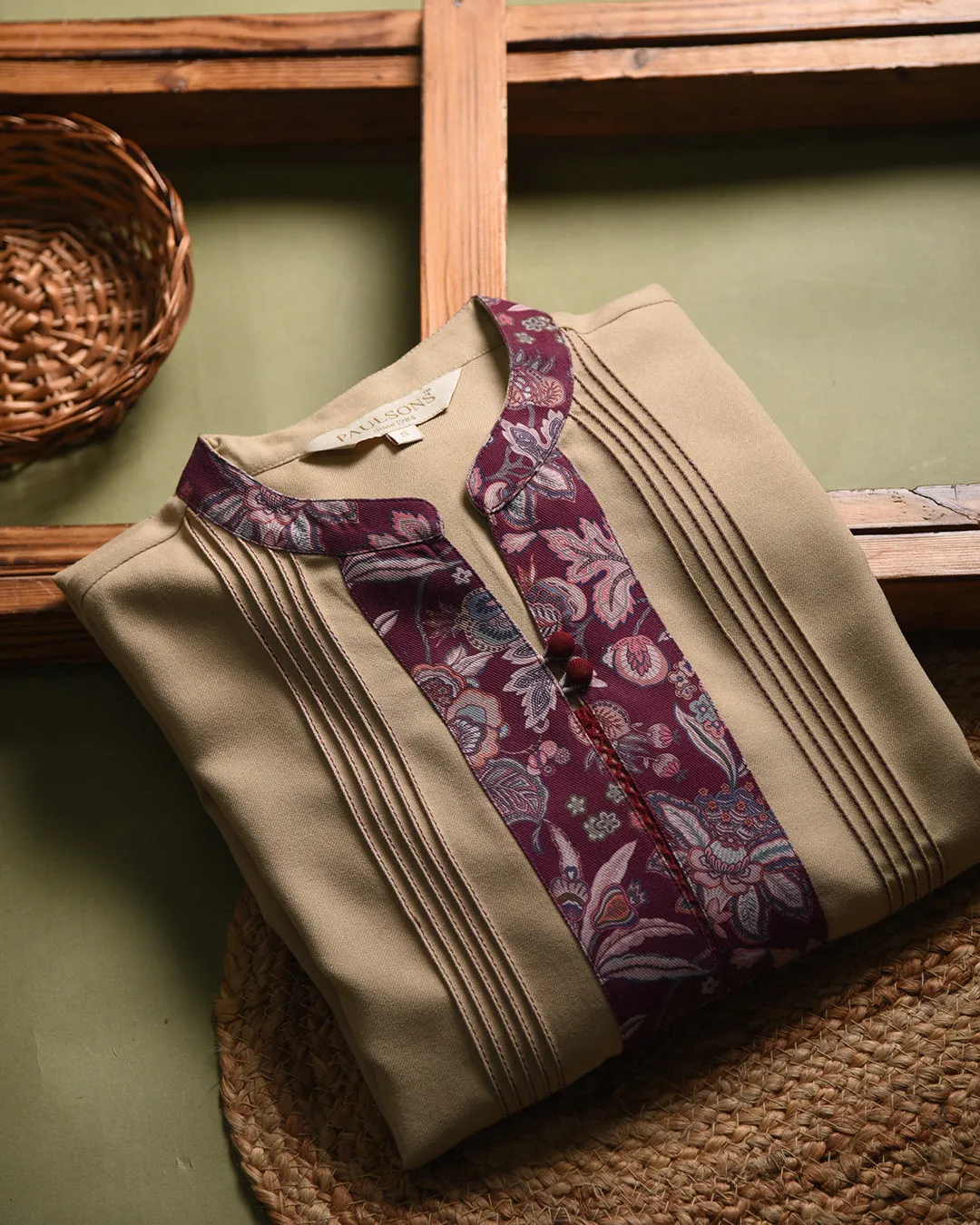 Light Beige Winter Wear Wool Spun Blend Embroidered Ready To Wear Kurta With Pant