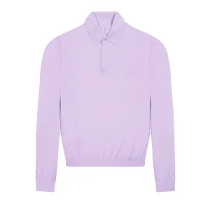 Lilac Long Sleeve Cashmere and Silk Polo Shirt