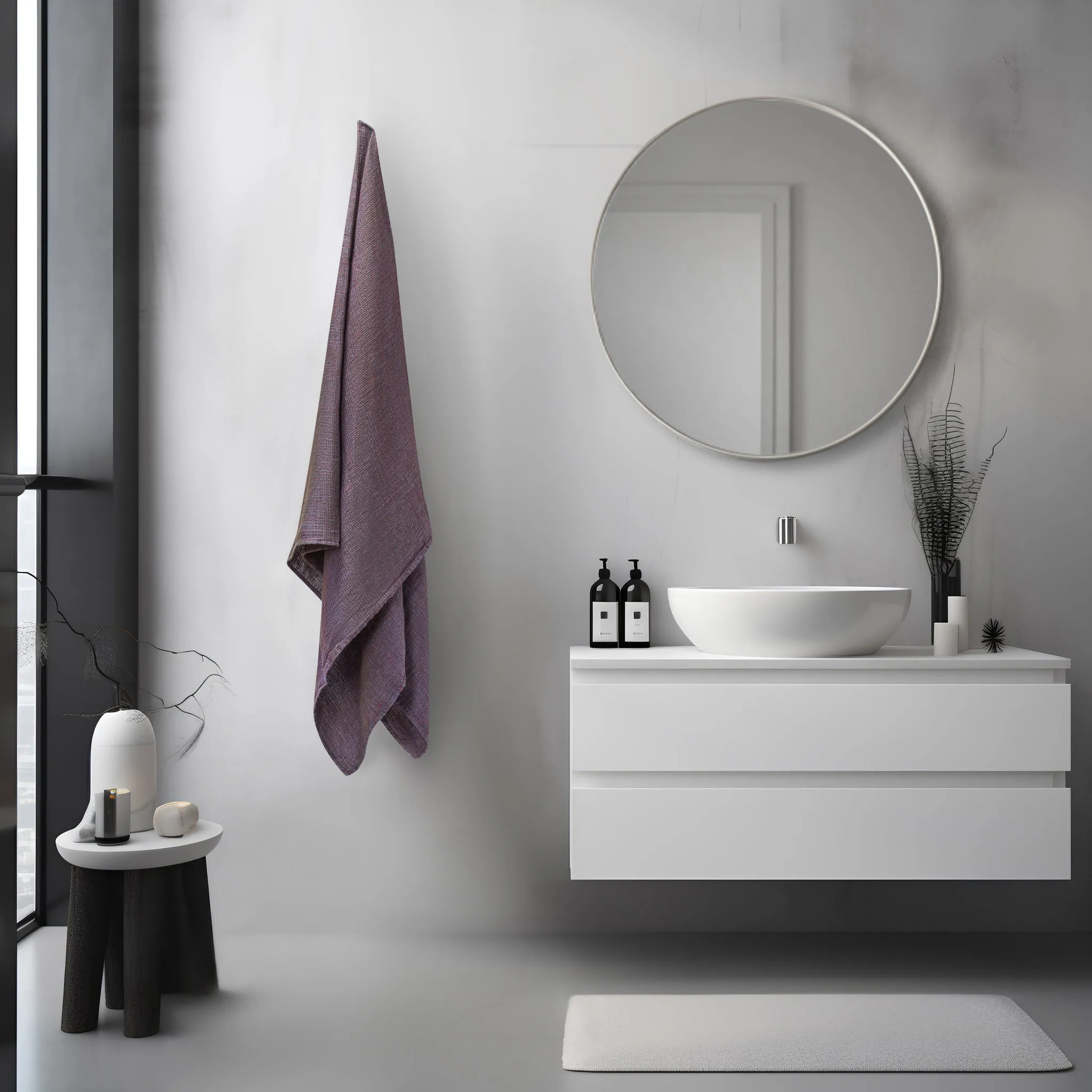 Linen Bath Towel - 100% Linen - Dark purple