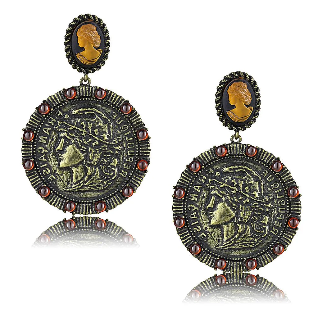 LO4190 Antique Copper Brass Earrings with Synthetic in Smoked Quartz