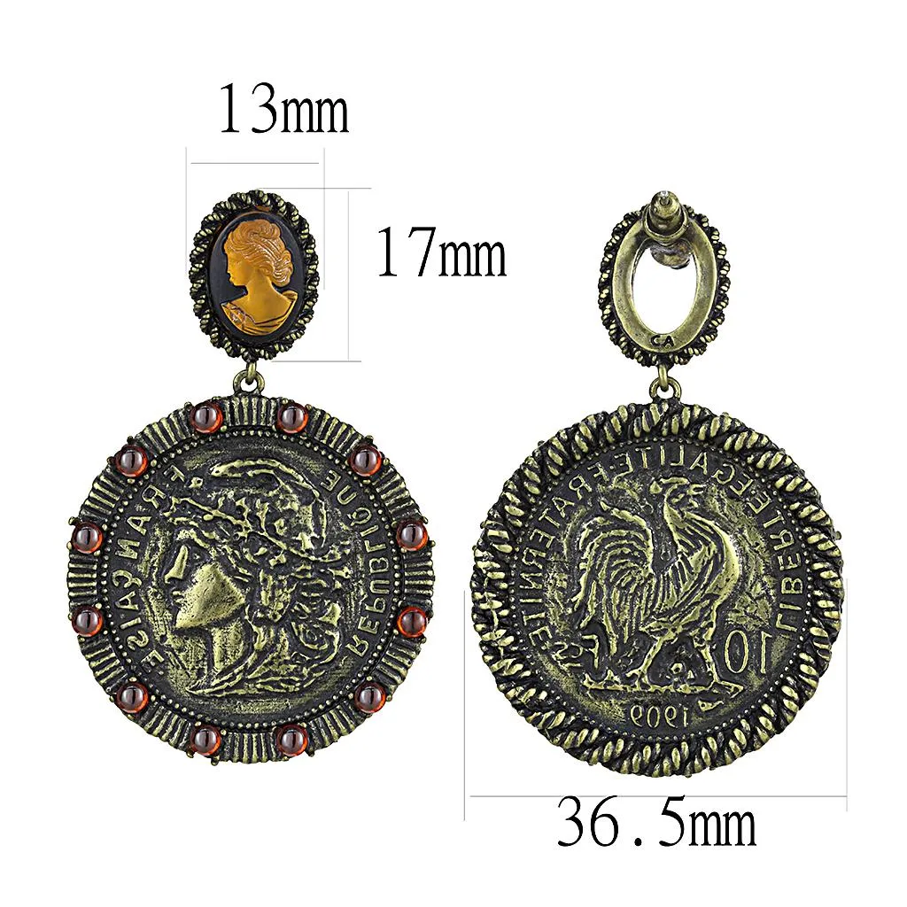 LO4190 Antique Copper Brass Earrings with Synthetic in Smoked Quartz