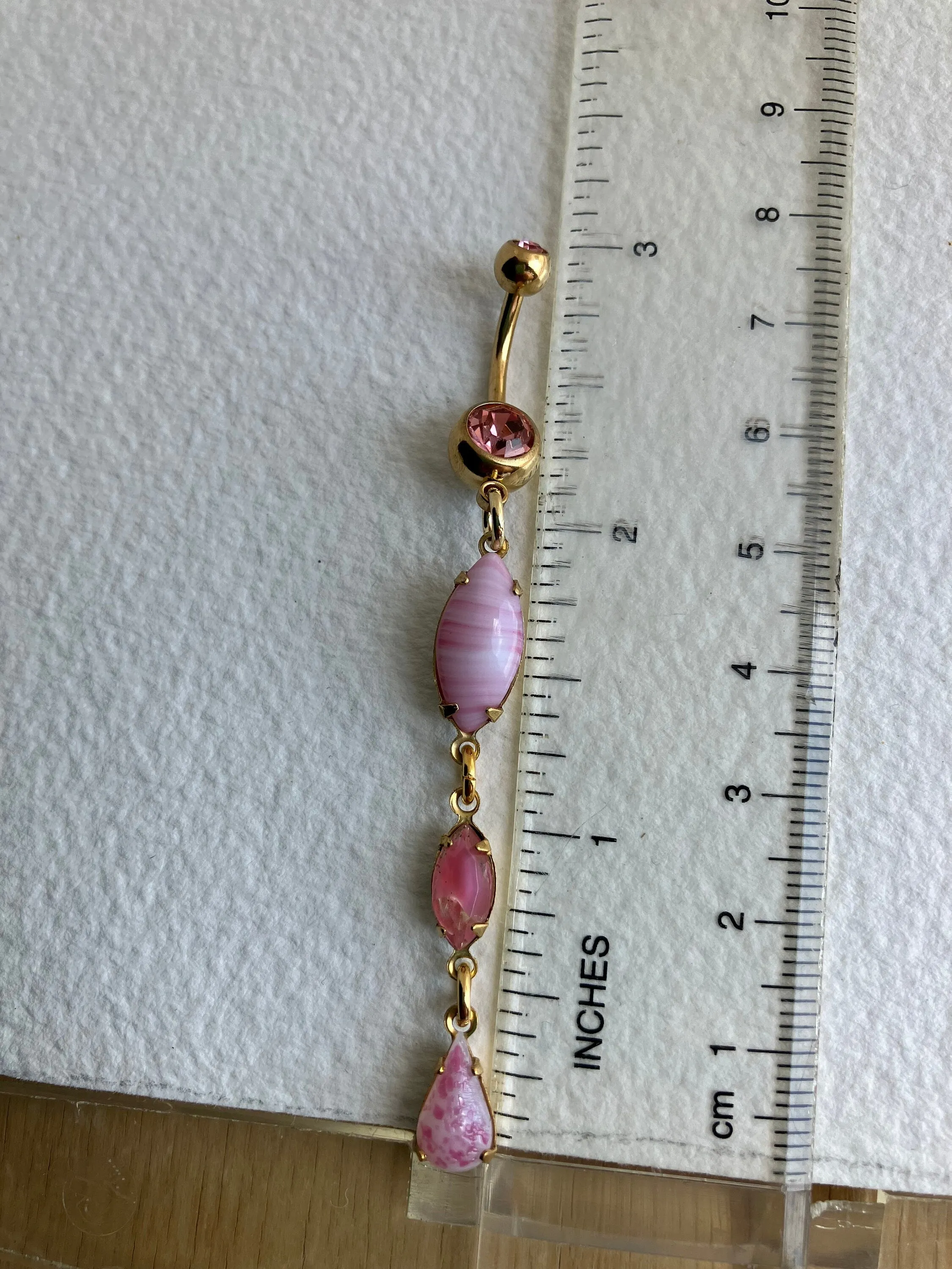 Long Pink Givre Boho Dangle Belly Ring