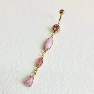 Long Pink Givre Boho Dangle Belly Ring