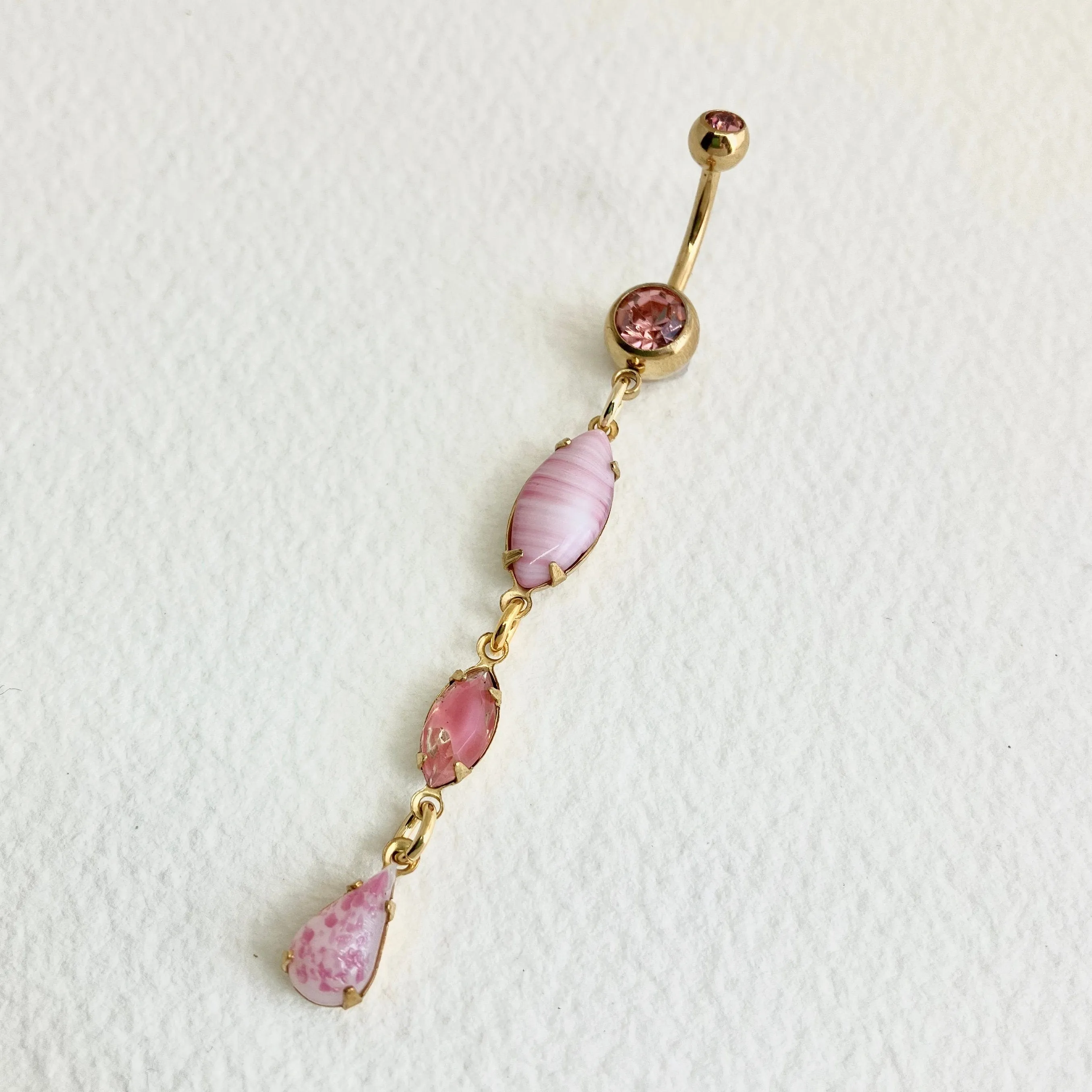 Long Pink Givre Boho Dangle Belly Ring