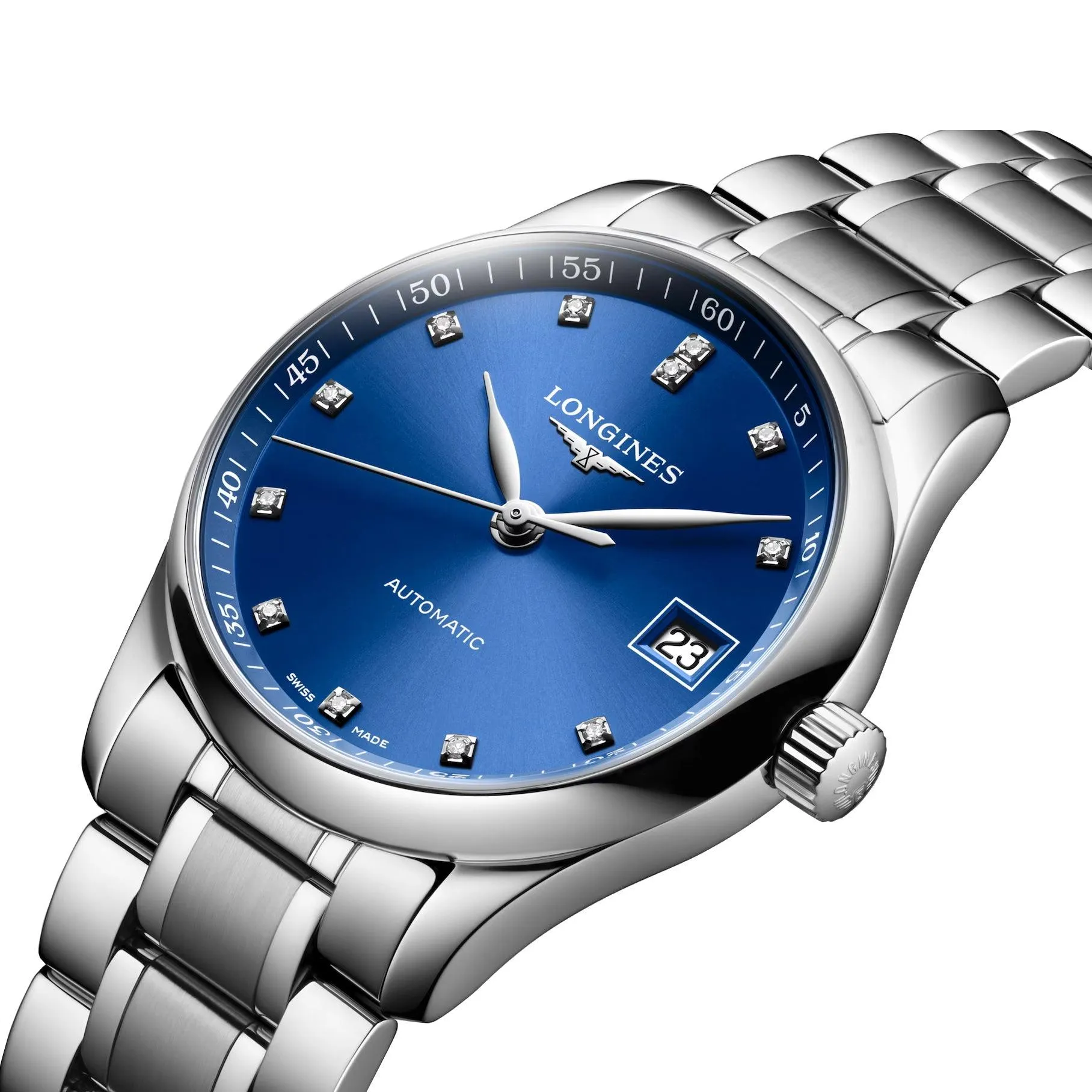 LONGINES CLAUS MASTER COLLECTION 34MM Blue Diamonds Automatic Steel L2.357.4.98.6